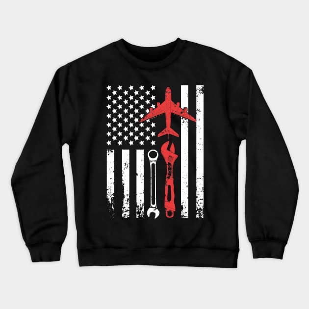 Airplane Mechanic Flag Crewneck Sweatshirt by captainmood